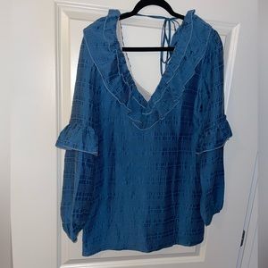 Tularosa revoke blue ruffle dress balloon sleeve